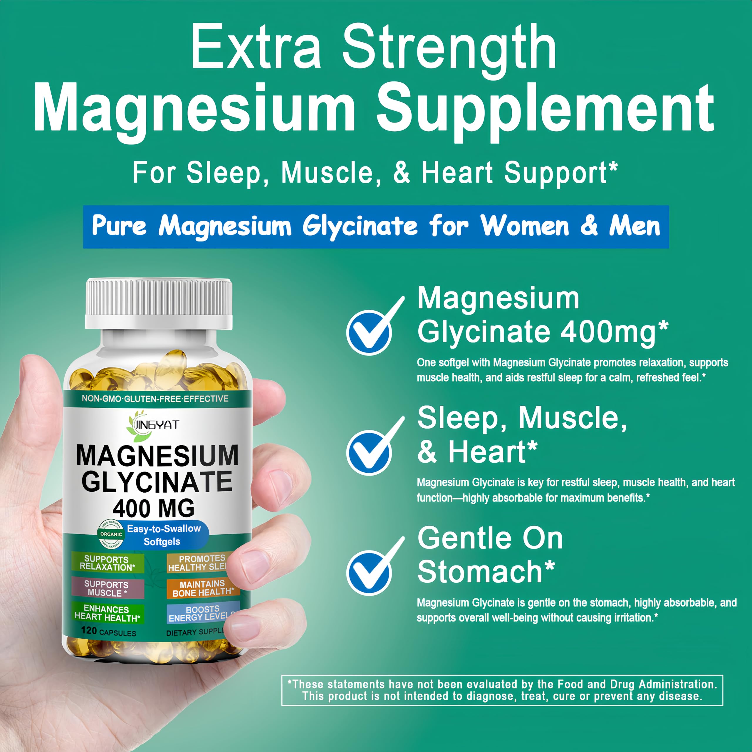 Magnesium Glycinate Softgels - High Absorption Pure Magnesium Glycinate 400mg for Sleep, Calm, Muscle Relaxation, Heart, Bone & Nerve Support for Women & Men - 100% Chelated & Purified Supplement — Amazon image 3