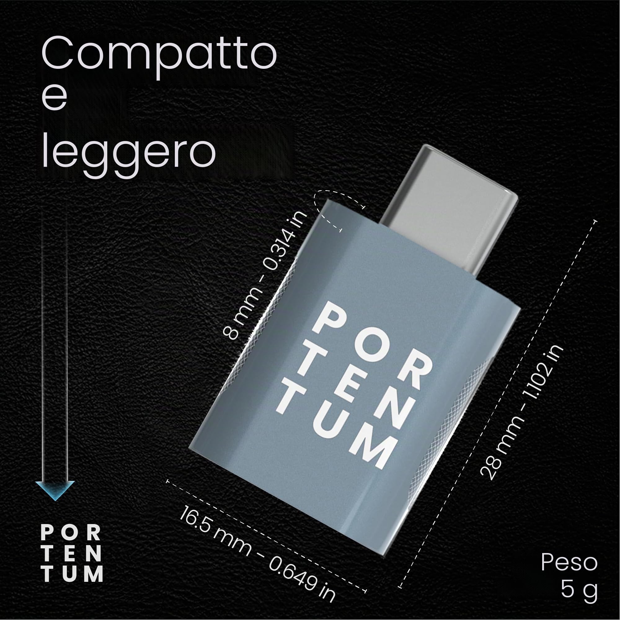 PORTENTUM Adattatore USB C a USB 3.0 OTG 10 Gb Zinco