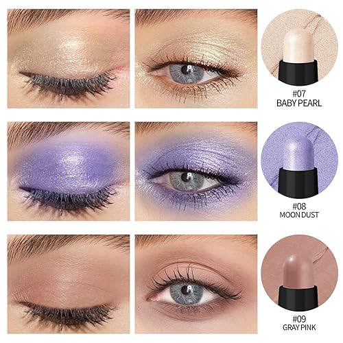 Miniatura 4 de KIMUSE 6 lápices de sombra de ojos en crema brillante, lápiz de sombra de ojos iluminador, juegos de sombra de ojos impermeables con maquillaje a