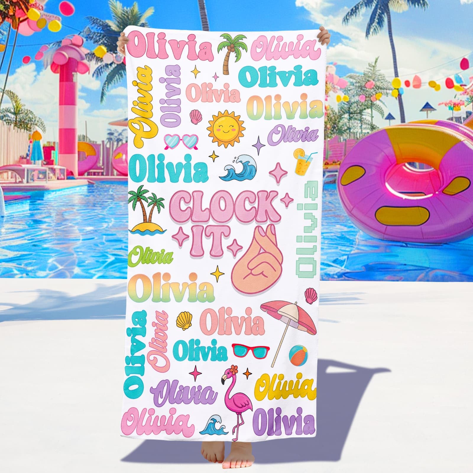 Dihope Personalised Beach Towels - Custom Beach Towels with Name - Quick Dry Soft Microfibre Swimming Towels, Customised Bath Pool Beach Towel (D-Clock)