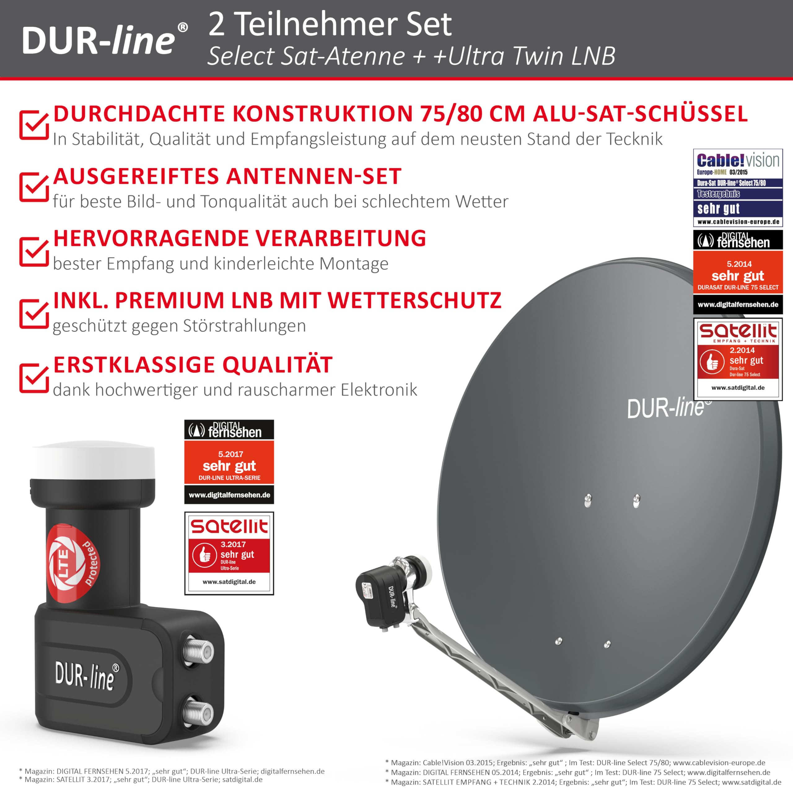 DUR-line Select 75/80 Juego de antena de satélite [LNB, Multiconmutador]