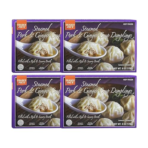 Trader Joe's - Albóndigas de sopa de cerdo al vapor y jengibre, 6 onzas por caja, 6 albóndigas por caja, 4 cajas en total, 24 onzas en total,