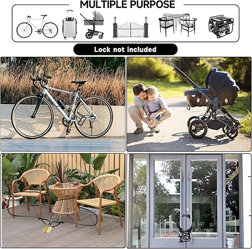 Miniatura 7 de Cable de bloqueo de bicicleta, cable de seguridad resistente de 0.394 in de grosor4 pies de largo, con bucles, recubierto de vinilo, resistente a