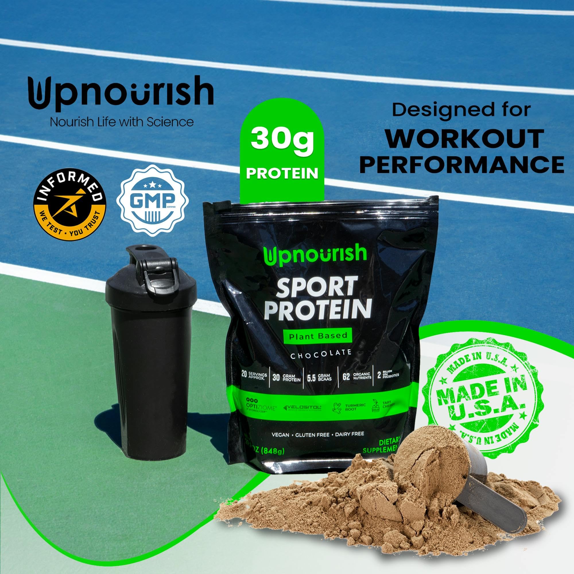 Vegan Sport Protein Powder Chocolate 20 servings – 30g Plant Based Protein, VELOSITOL, BCAAs, Organic Greens & Fruits, Probiotics, Tart Cherry for Post Workout Recovery, Inform Sports Certified Keto — Amazon image 2