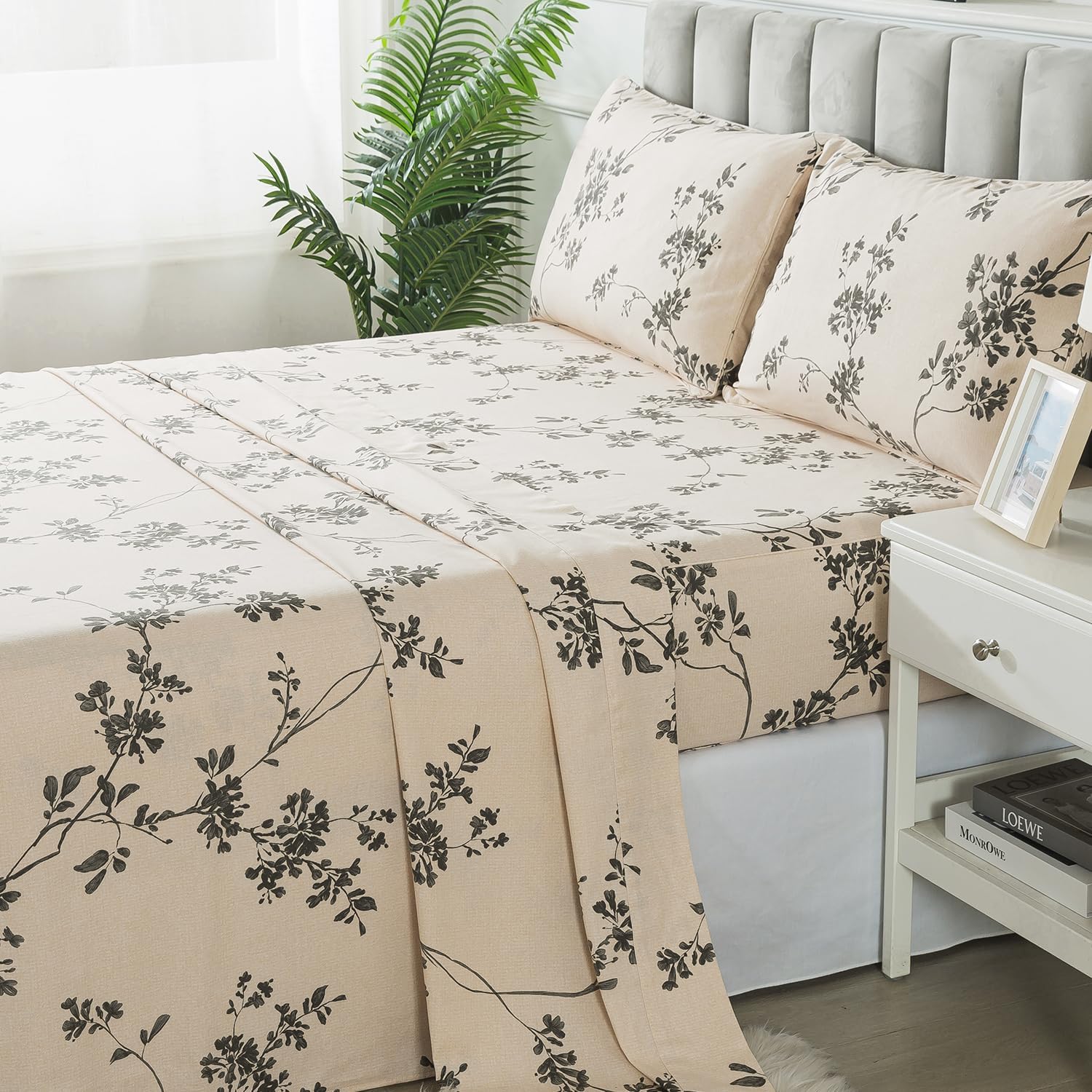 FADFAY Floral Sheets Set Queen 100 Brushed Cotton Shabby