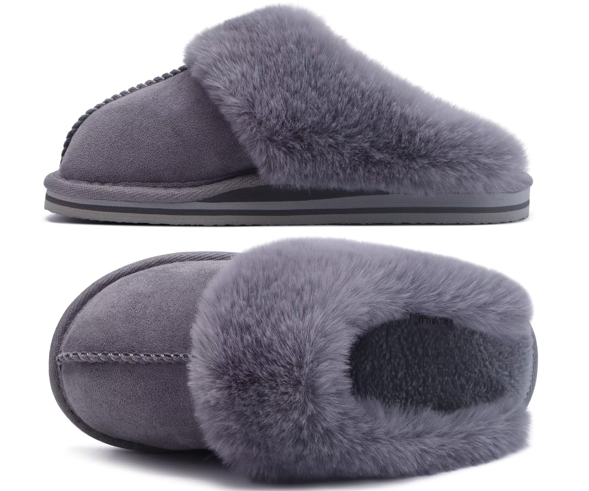 KuaiLu Pantofole Donna Invernali Pelose Pelle Chiuse Ciabatte Casa Calde Peluche Pelo Foderata Babbucce Comode Memory Foam Slippers Antiscivolo Suola Scarpe