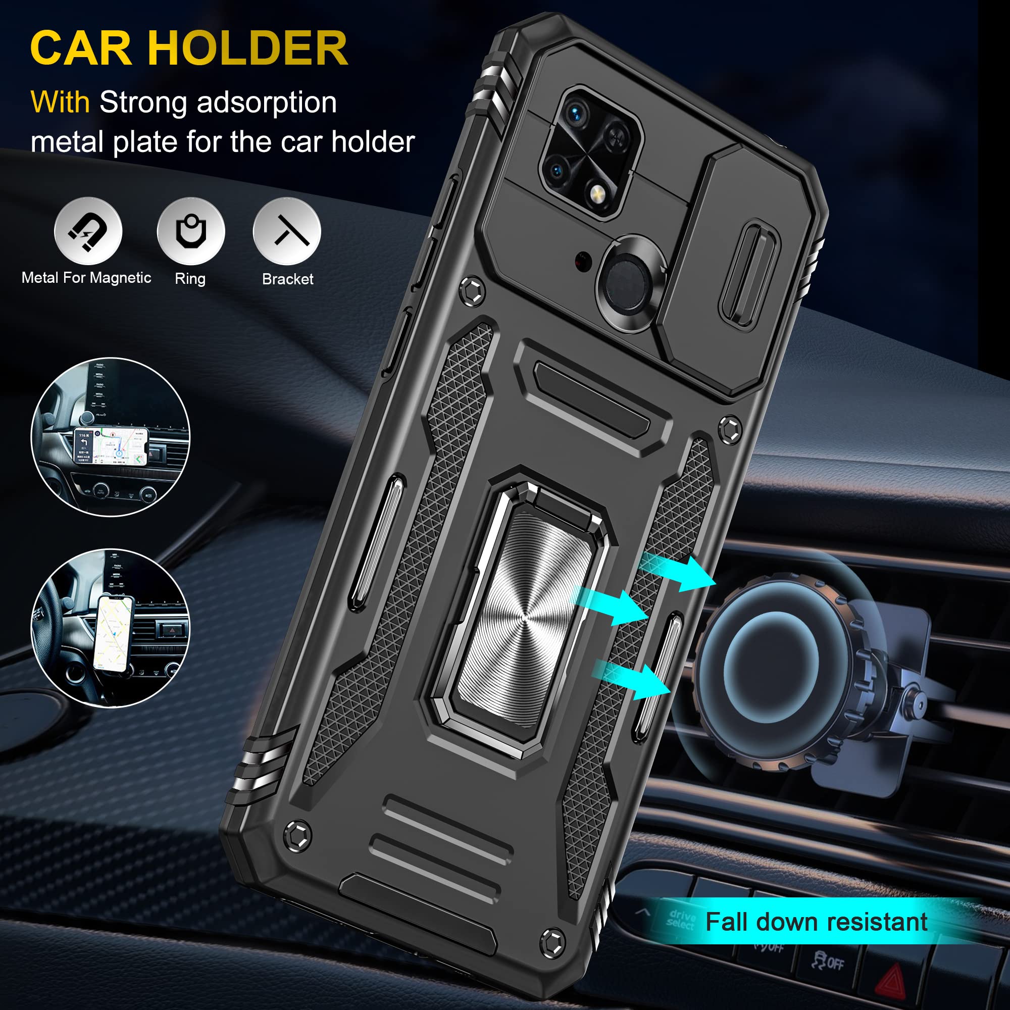 Asuwish Cover Per Xiaomi Redmi 10C Con Anello Porta Carte E Supporto, + Pellicola In Vetro Temperato, Antiurto - 6