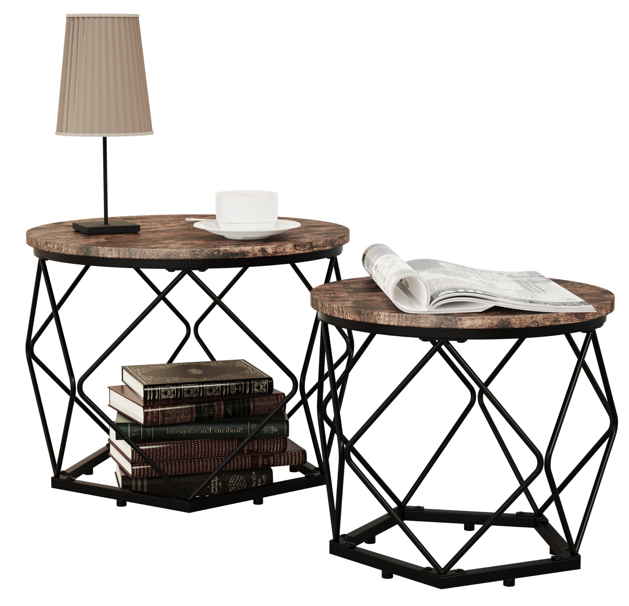 VCM 2er Set Holz Metall Beistelltisch Couchtisch Sofatisch Nachttisch Helaro M Eiche Vintage