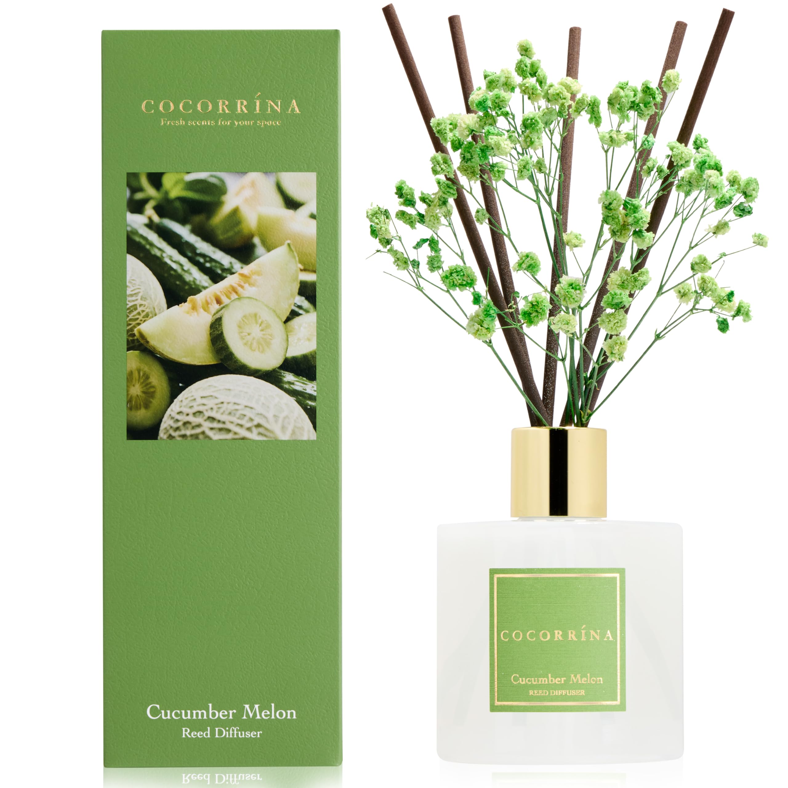 COCORRÍNA Reed Diffuser - Cucumber Melon 200ml Scented Diffuser with 8 Sticks Home Fragrance for Bedroom Bathroom Living Room, Home & Office Decor — image 1