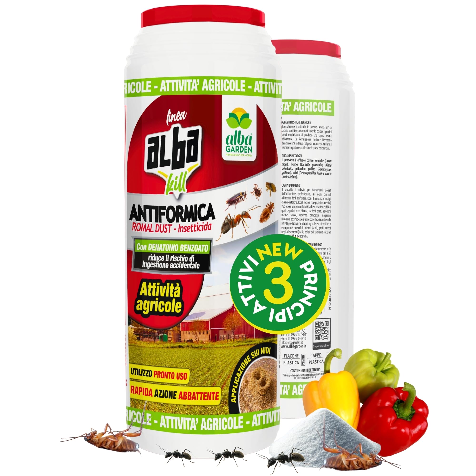 Albagarden - Veleno per Formiche per Orto, Insetticida Giardino e Prato - Anti Formiche Scarafaggi Grillotalpa Pulci Zecche, Doppio Uso Polvere o Spray, Cipermetrina - Antiformiche - 500 Gr