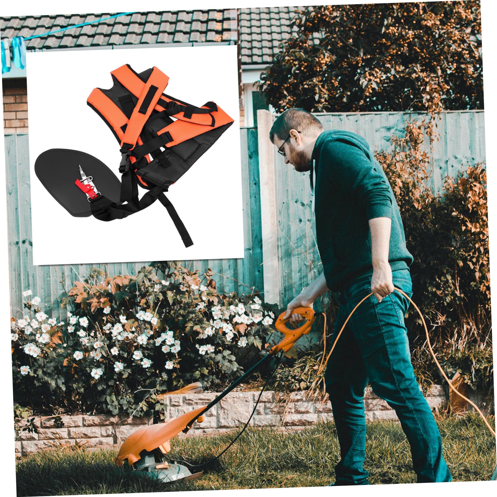 Imbracatura Decespugliatore 2 Pezzi Design Regolabile e Riduzione della Pressione, Realizzata Arancia e Acciaio Inossidabile, per Uso Giardino