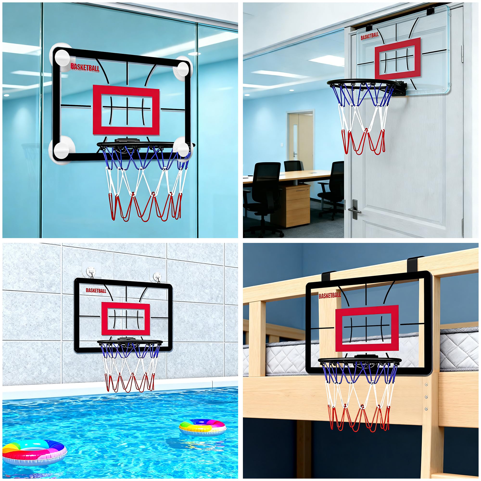 Mini aro de Baloncesto para Interior (45 x 30 cm) con aro abatible, balón y Bomba, Ventosa de Pared/Ganchos/para Colgar en la Puerta, Ideal para Clavar en dormitorios, casa, Oficina y Tiempo Libre