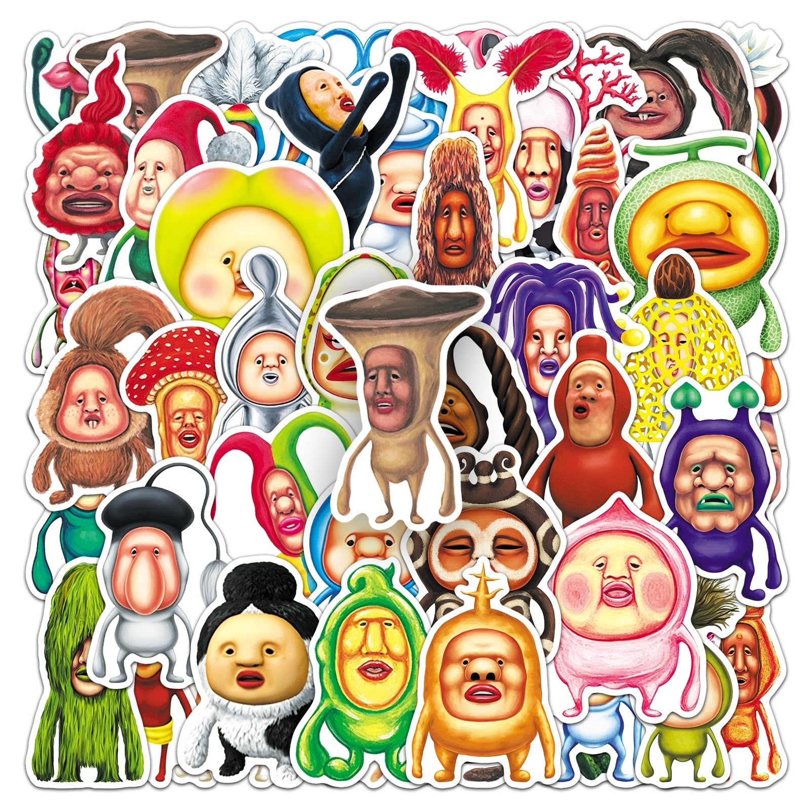 Pack of 50 Cartoon Surreal Figure Vinyl Stickers Waterproof Self-Adhesive