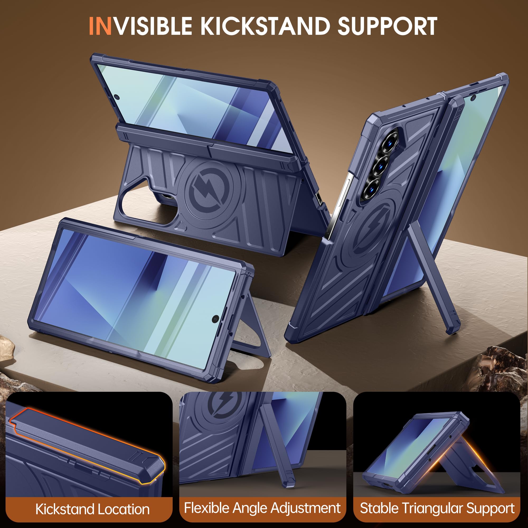 Custodia per Samsung Galaxy Z Fold 7: doppio supporto orizzontale/verticale, protezione per cerniere standard militari, compatibile con ricarica wireless, pellicola protettiva per display 9H
