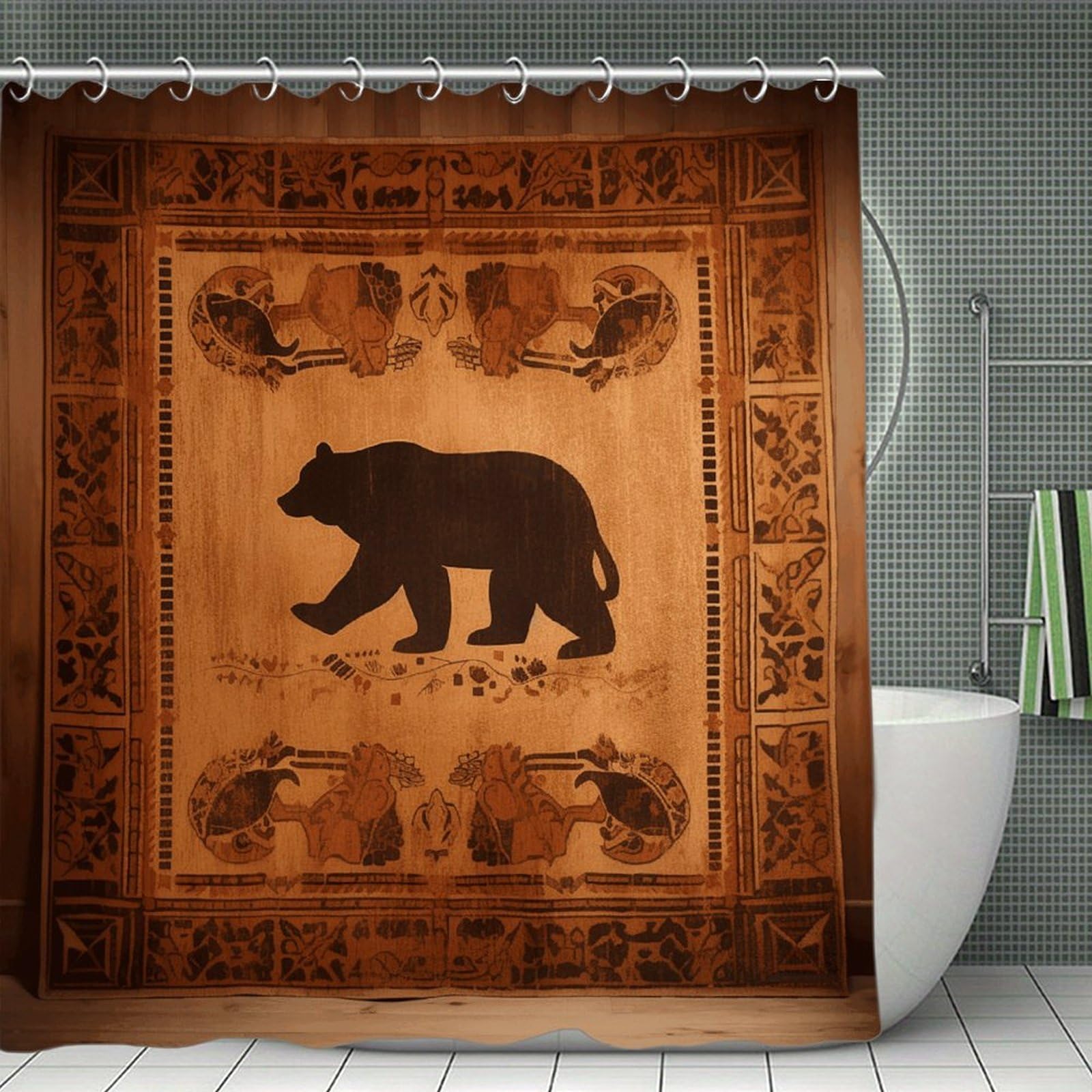 VstaDank Bear Shower Curtain Waterproof Bathroom Shower Curtain with C Type Hooks Soft Lightweight Shower Curtains Liner Washable Polyester Cloth Shower Liner 71x71 Inch