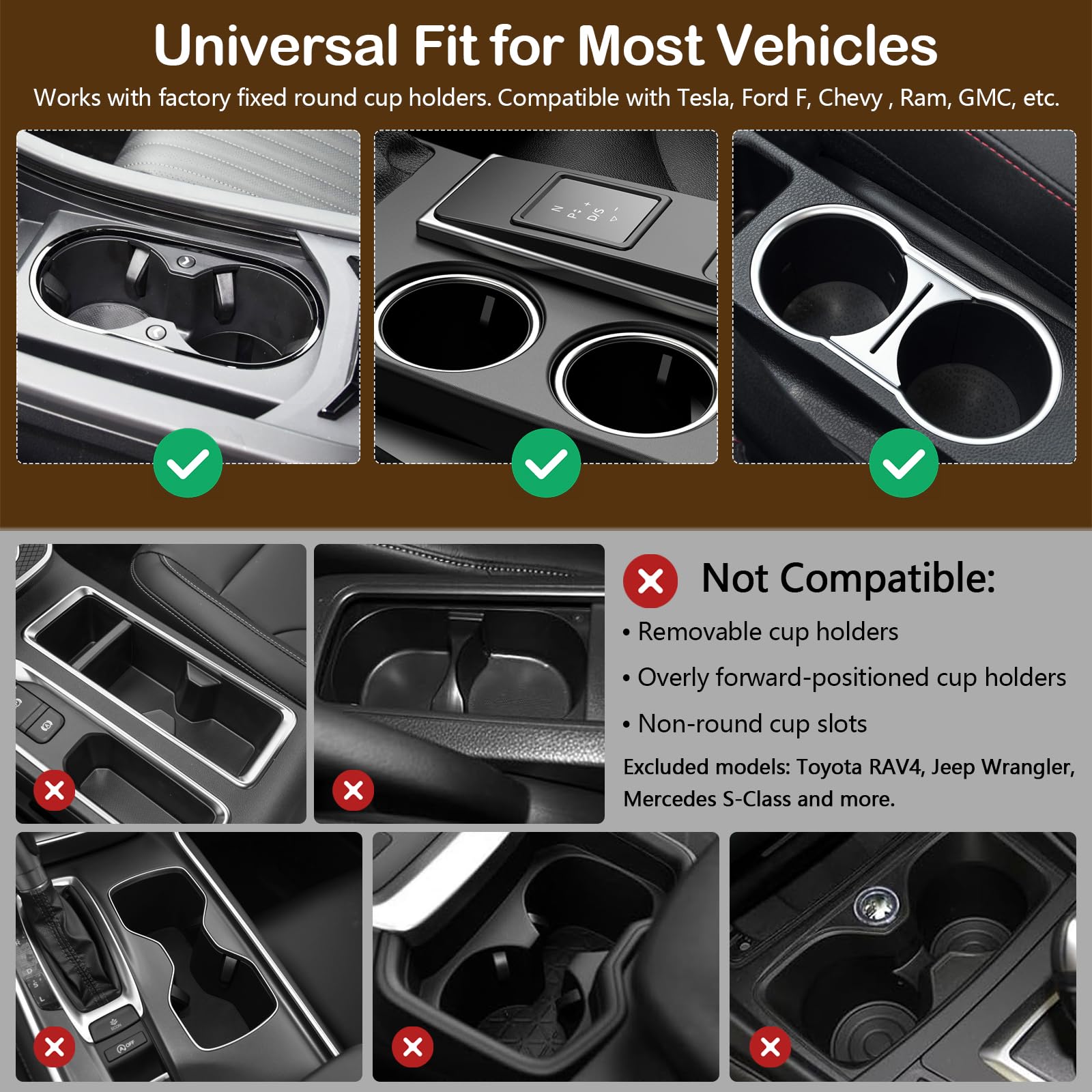 Mesa giratoria de 360° para portátil de coche con portavasos, soporte de madera para el interior del vehículo, mesa de coche multifuncional y bandeja, compatible con Tesla, Ford y la mayoría de
