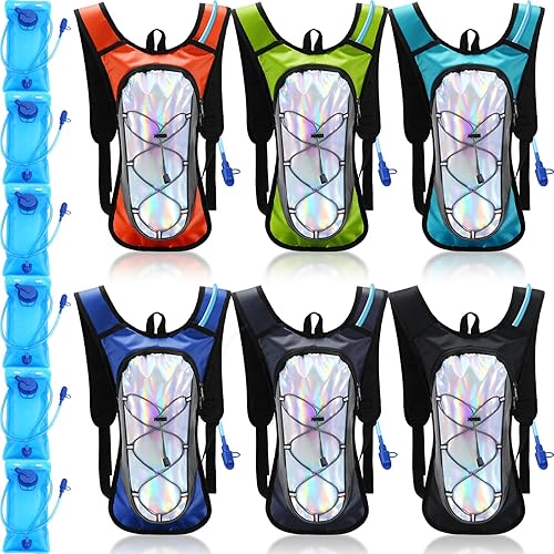Miniatura 1 de Chunful Paquete de 6 mochilas de hidratación para correr, paquetes de hidratación para festivales, mochila de agua ligera con vejiga de agua de 2L