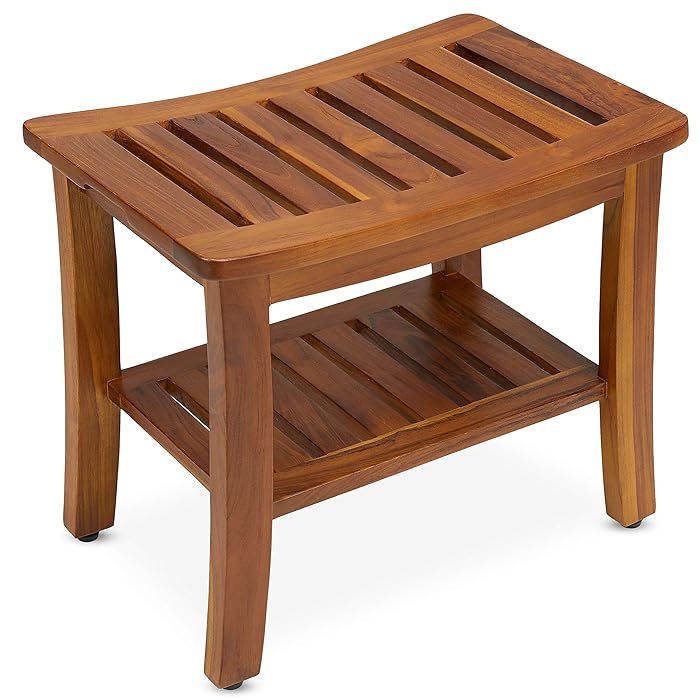 Buy TeakCraft Teak Shower Bench with Shelf 21 Inch, Fully Assembled