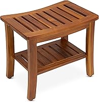 TeakCraft Hermod 21 Inch Teak Shower Bench - Fully Assembled, 300 lb Capacity Water-Resistant Wood Stool for Shower & Spa