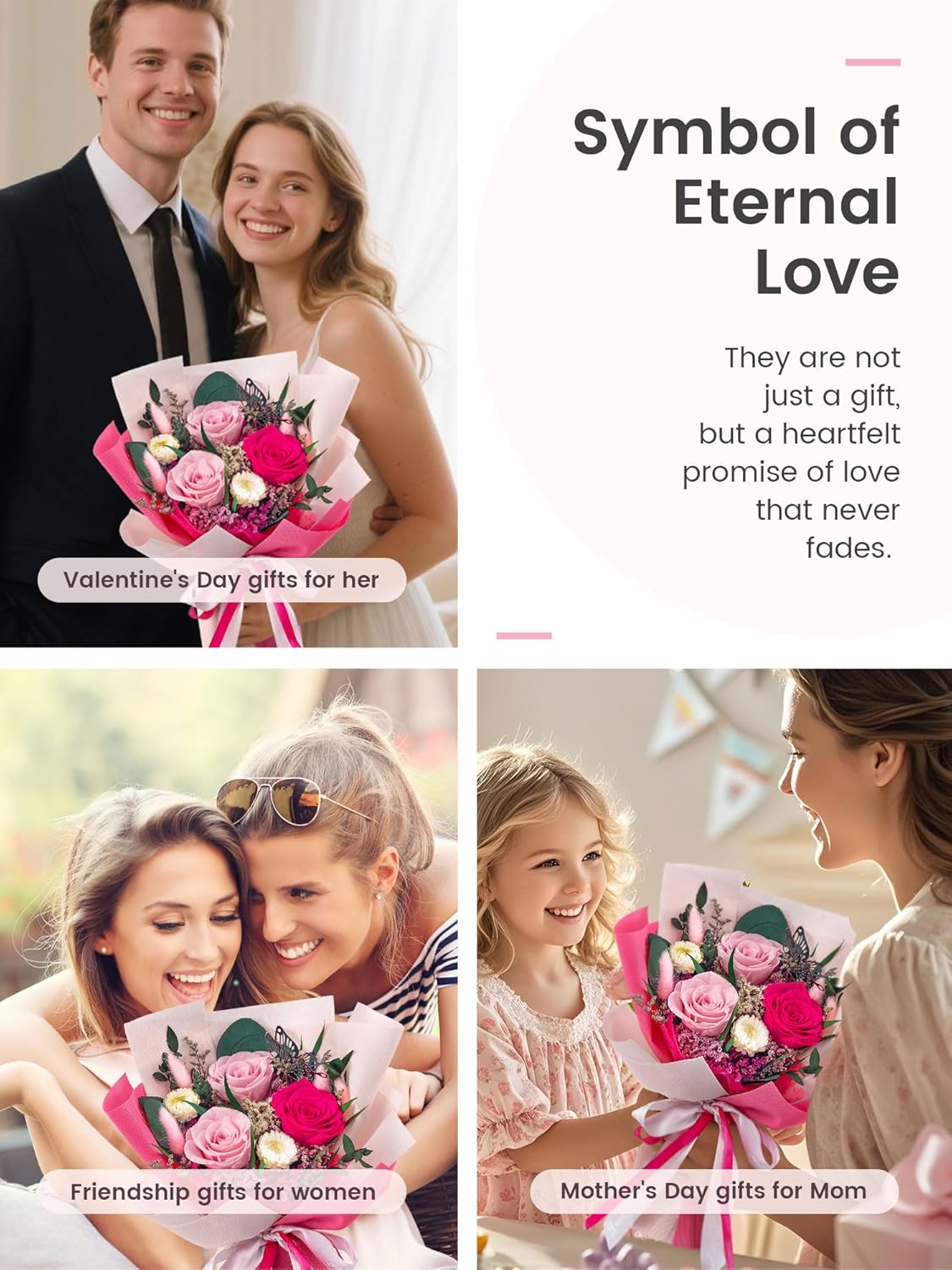 Polylove Flowers for Delivery Prime Forever Flowers Bouquet Preserved Roses Bouquet Flower Gift for Women Wife Mother Day Graduation Birthday (Hot Pink, Small) - Image 4