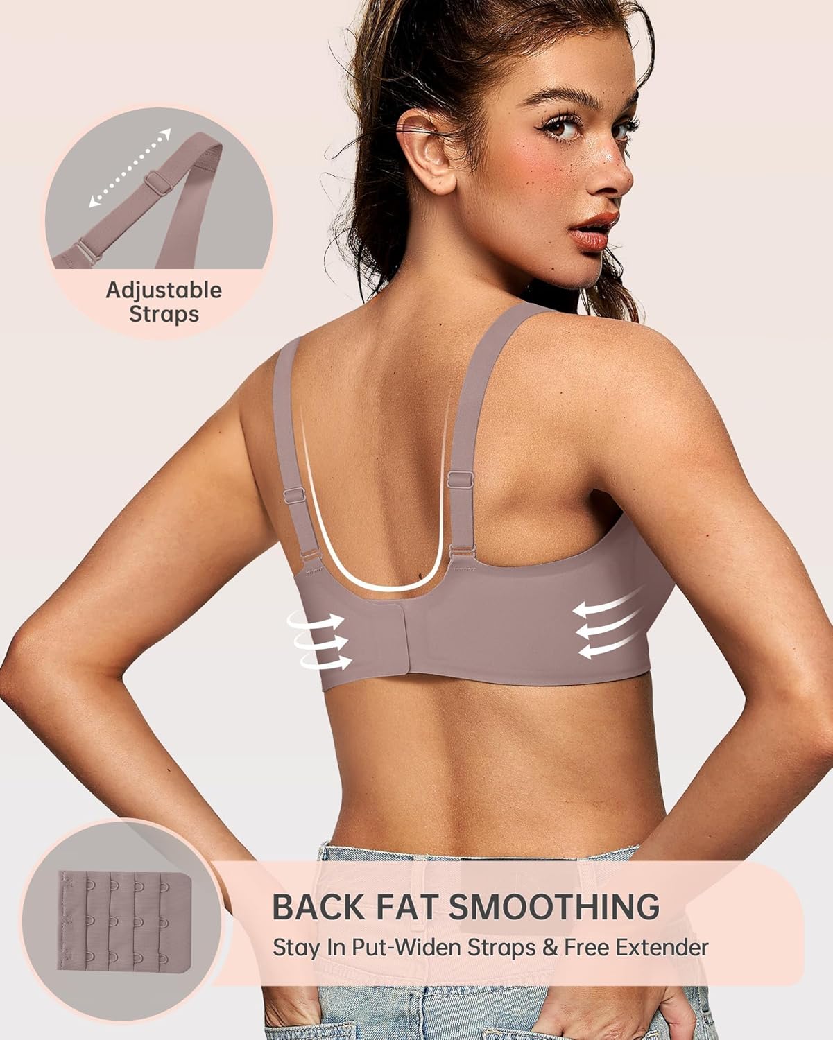 OEAK Womens Deep V Bras Wireless Comfortable Bra Supportive No Underwire Bras Tshirt Push Up Bralettes Plunge Seamless Bra Grey L - Image 3