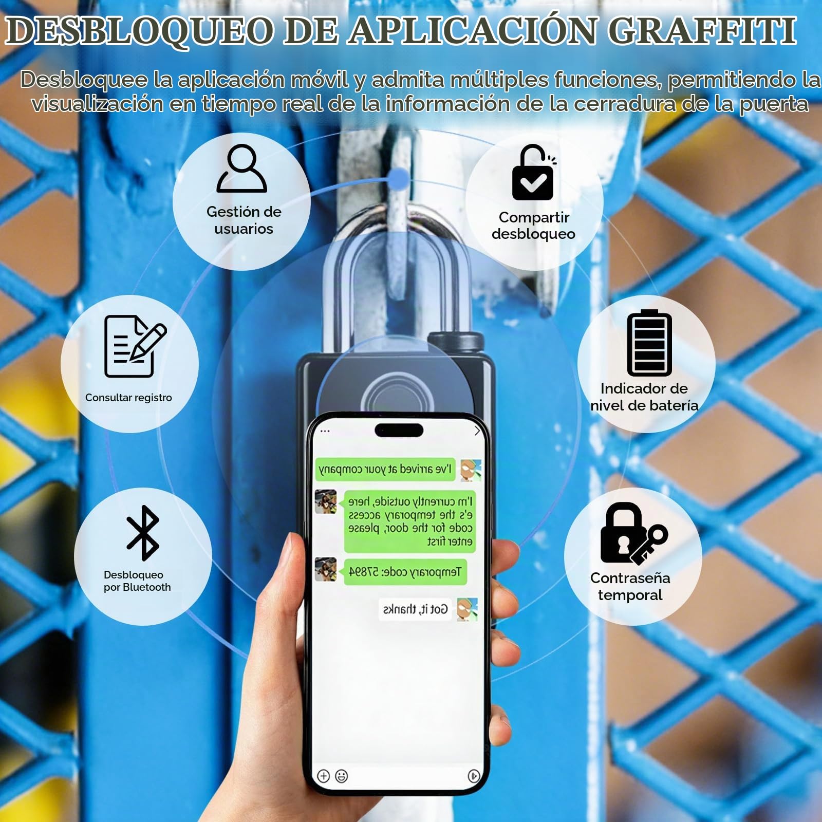 Candado de combinación con huellas dactilares, código numérico y control de aplicación, IP65 pre-cerrado, resistente a la intemperie con tarjeta RFID, candado resistente para puerta, jardín, taquilla
