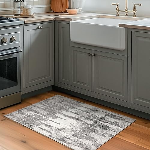 Vista 185 de jinchan Alfombra de pasillo de 2 x 6 pulgadas, lavable, moderna, abstracta, gris, con estampado múltiple, alfombra para interiores, contemporánea