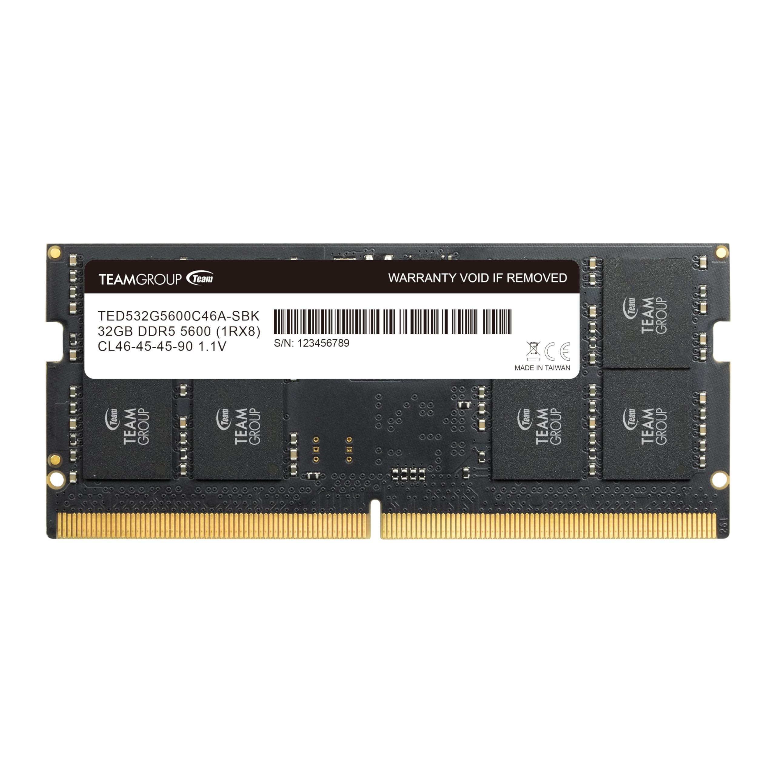 TEAMGROUP Elite SODIMM DDR5 32GB 5600Mhz (PC5-44800) CL46 Non-ECC Unbuffered 1.1V 262 Pin Laptop Memory Module Ram - TED532G5600C46A-S01