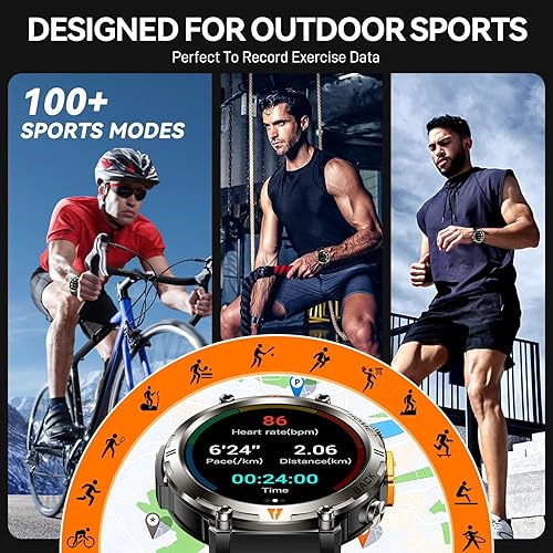 Miniatura 7 de Foxhawk Relojes inteligentes militares con rastreador GPS, reloj inteligente resistente HD de 1.45 pulgadas con brújula linterna LED, reloj