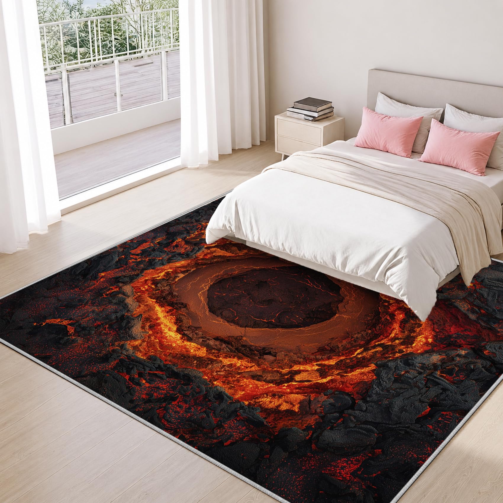 Tapis de Salon 90x150 Illusion d'optique 3D Tapis Chambre Lave Volcan
