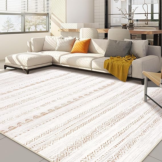 Nakagishi 5x8 Area Rug Living Room: Washable Boho Large Neutral Soft Farmhouse Rugs Stain Resistant Modern Indoor Floor Non-Slip Carpet for Bedroom Nursery Kids Playroom Office Dining Room Dorm- Brown