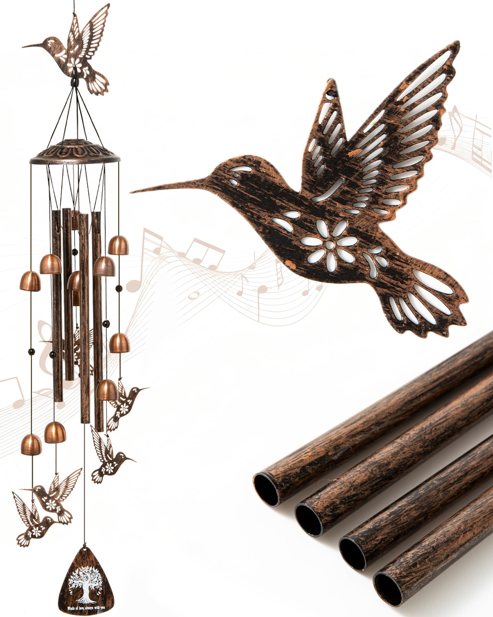 Hummingbird Metal Wind Chimes for Outside - Hummingbird Gifts for Women/Men,Garden Front Yard Outdoor Decor, Memorial/Housewarming/Birthday/Festival Gifts for Women Men