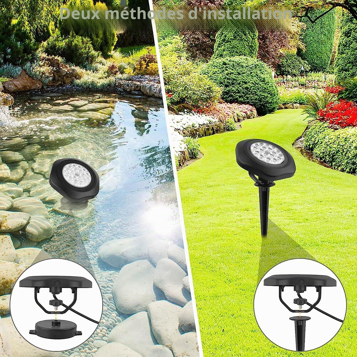 NATPOW Lampes Solaire de Bassin RGB, 5.5V Changement de Couleur Eclairage Solaire Bassin, 6 Couleurs Lampe Solaire, Étanche IP68 Lumiere Bassin Immergée pour Aquarium, Fontaine, Étang, Jardin, 5 en 1