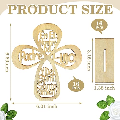 Miniatura 2 de Yuntau 16 centros de mesa de madera para mesa de centro de mesa para bautizo cruces, decoración de mesa religiosa católica, bautizo, comunión, baby