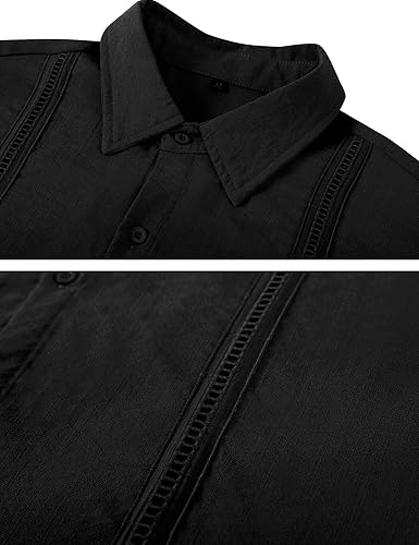 Miniatura 6 de LecGee Conjunto de ropa de lino para hombre con botones y pantalones cortos de guayabera cubana, conjunto de 2 piezas