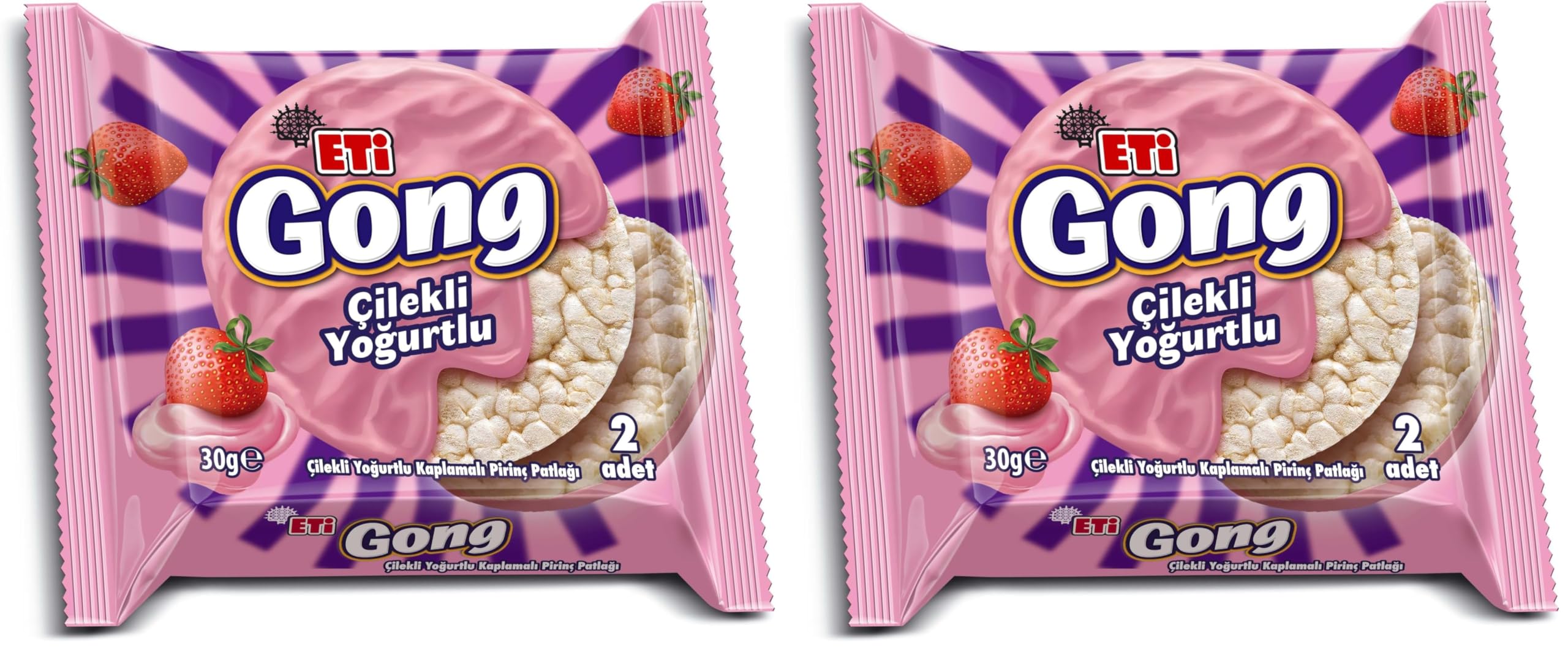 Eti Gong Çilekli Yoğurtlu Kaplamalı Pirinç Patlağı 30 g (2 paketi)