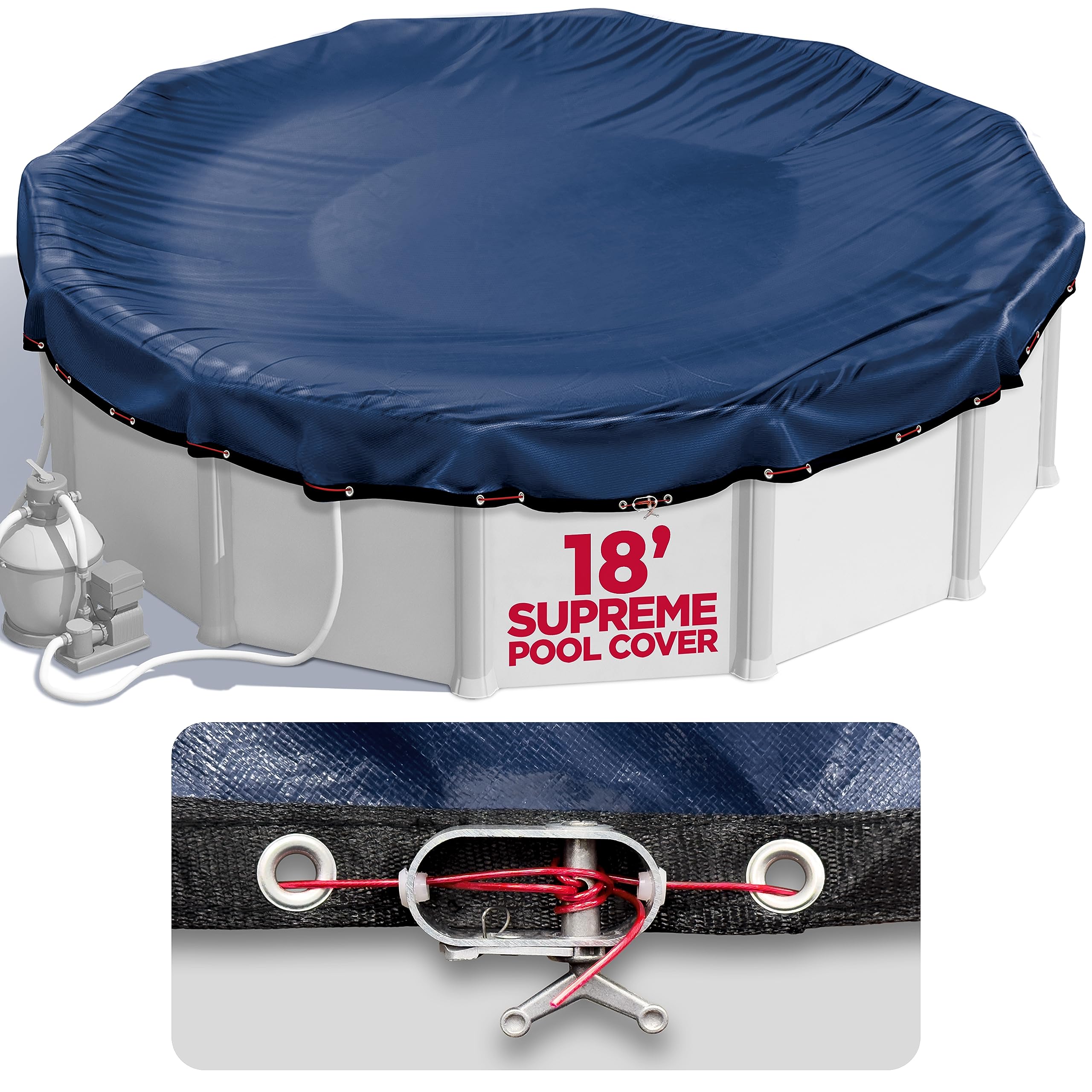 18 ft Round Pool Cover for Above Ground Pools, Above Ground Pool Cover, Swimming Pool Cover, Winter Pool Cover, Keeps Out Debris, Cold and UV Resistant, Supreme Mesh, Navy Blue