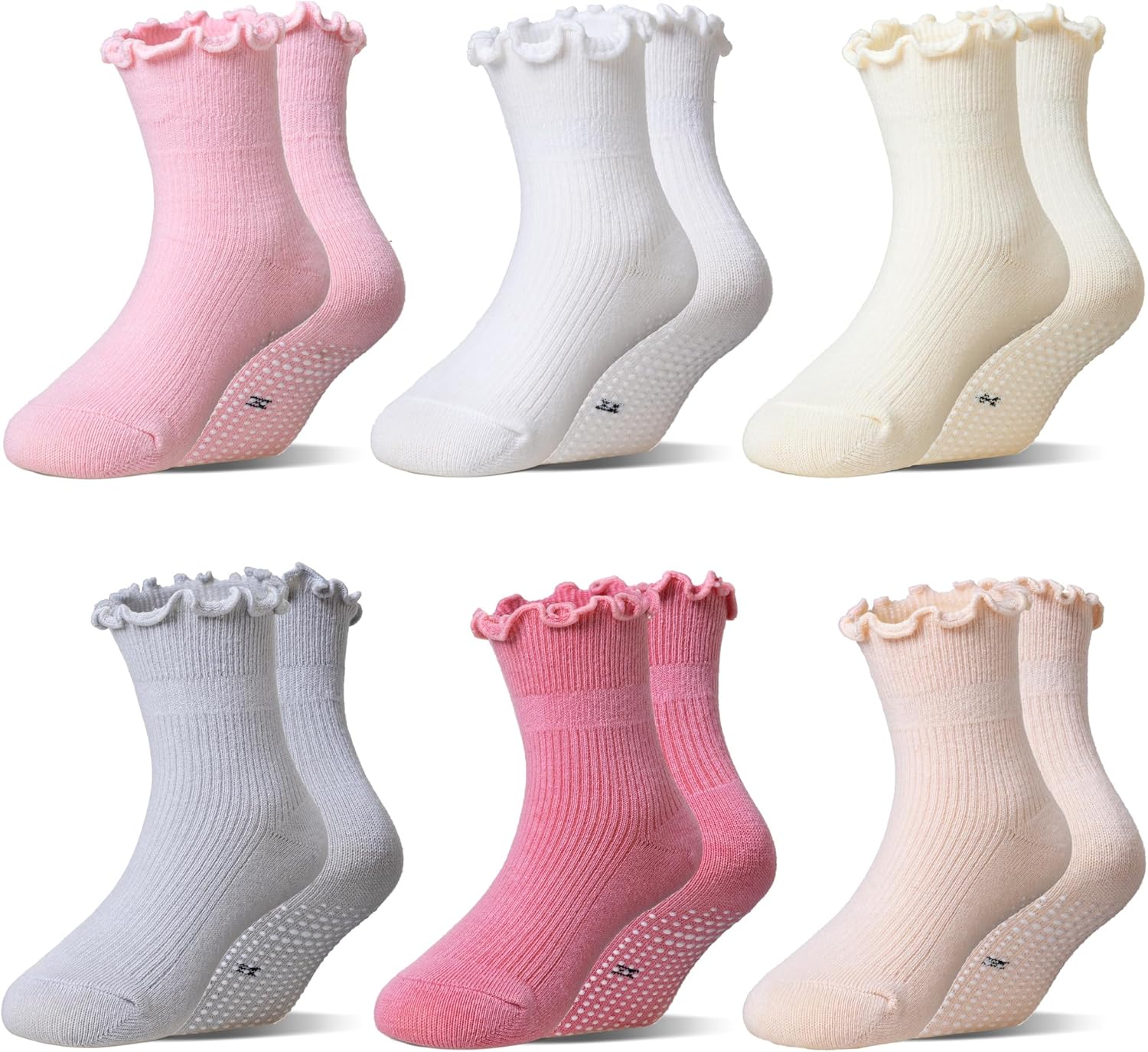 Eocom Toddler Ruffle Socks Baby Girls Non Slip Frilly Dress Cotton Grips Socks 6 Pairs