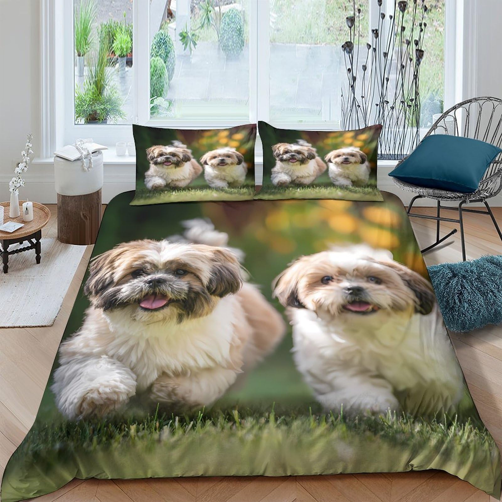 Ctjqhvkz Style-6 3D Printed Lively Shih Tzu Dog Fitted Sheet Microfiber Soft Animal Bed Cover For Bedroom Dorm Mattress Protection Decor Single（135X200cm）