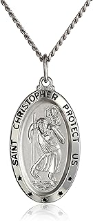 Best Sterling Silver Oval Saint Christopher Medal Necklace with Rhodium Plated Stainless Steel Chain, 20" Reviews