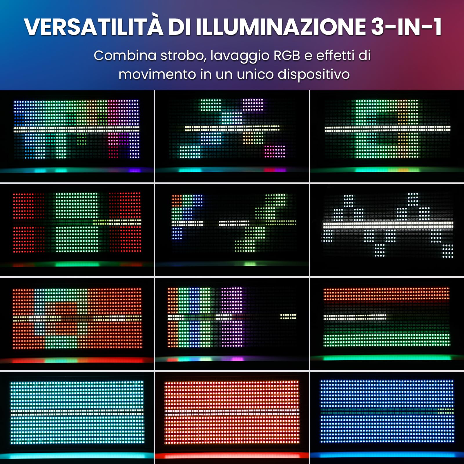 BETOPPER 260W LED Strobo Luce Stroboscopica,768 LED Effetti Flash e Wash, Dinamici con Pixel Mapping e Controllo Zonale - Per Discoteche, Concerti, Eventi e Show Light (2pz)