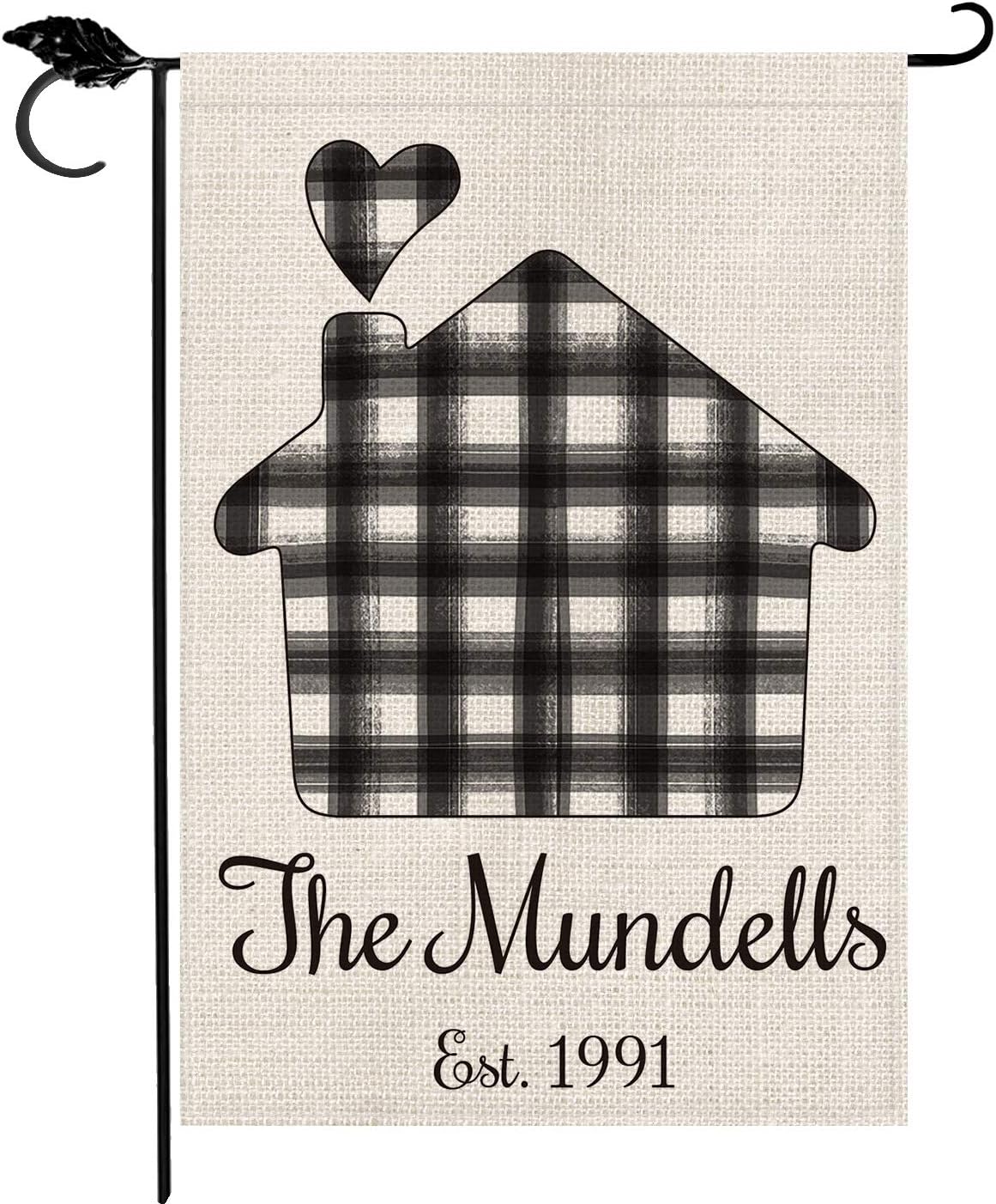 SMILE Personalized Easter House Flag, Customized Family Last Name And Established Year Buffalo Plaid, Double Sided 28 x 40 Inch Rustic Farmhouse Burlap Yard Outdoor Decoration