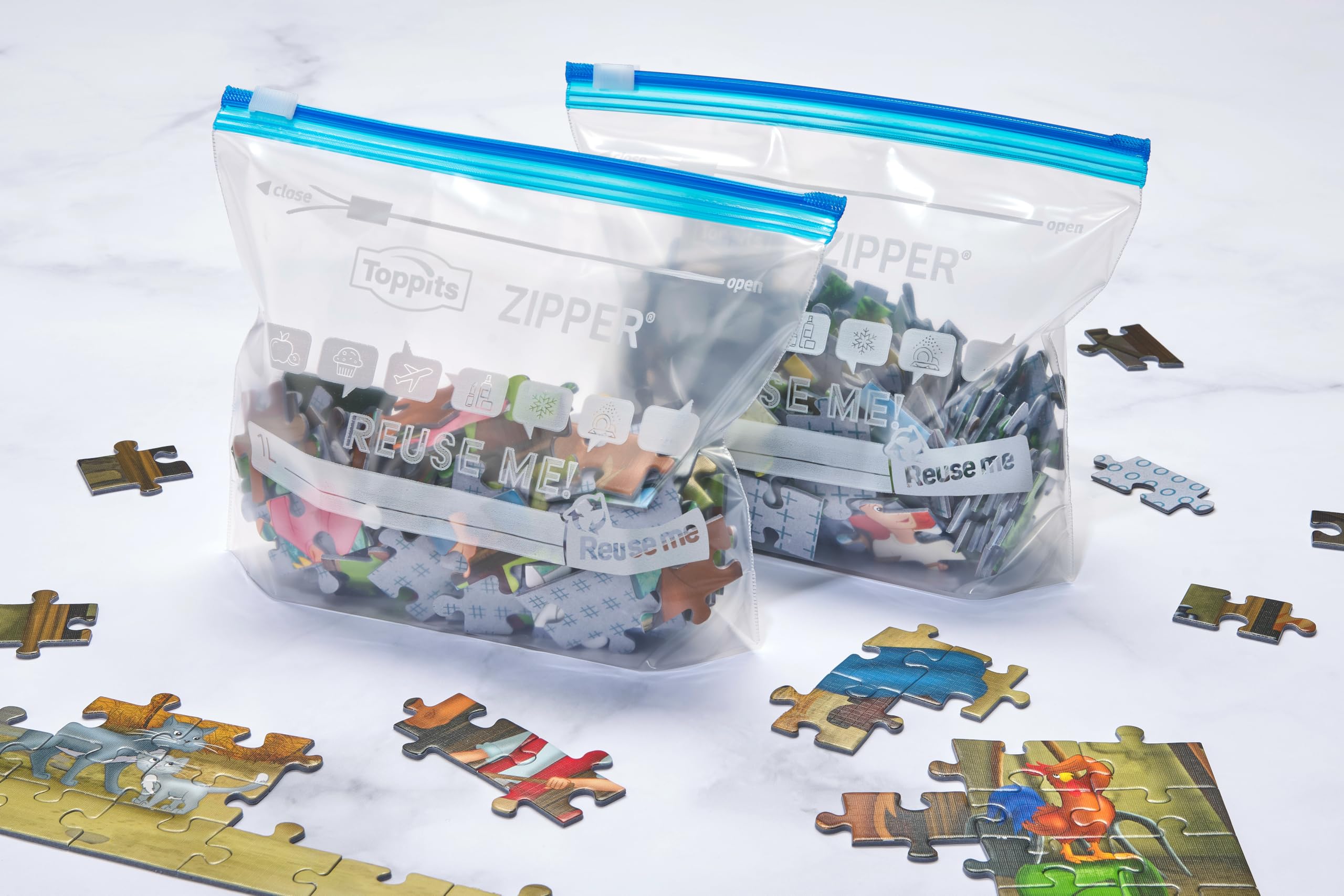Toppits Zipper sacchetto multiuso pellicola speciale antistrappo, riutilizzabile, trasparente, capacità 1 litro, 1 x 12 pezzi