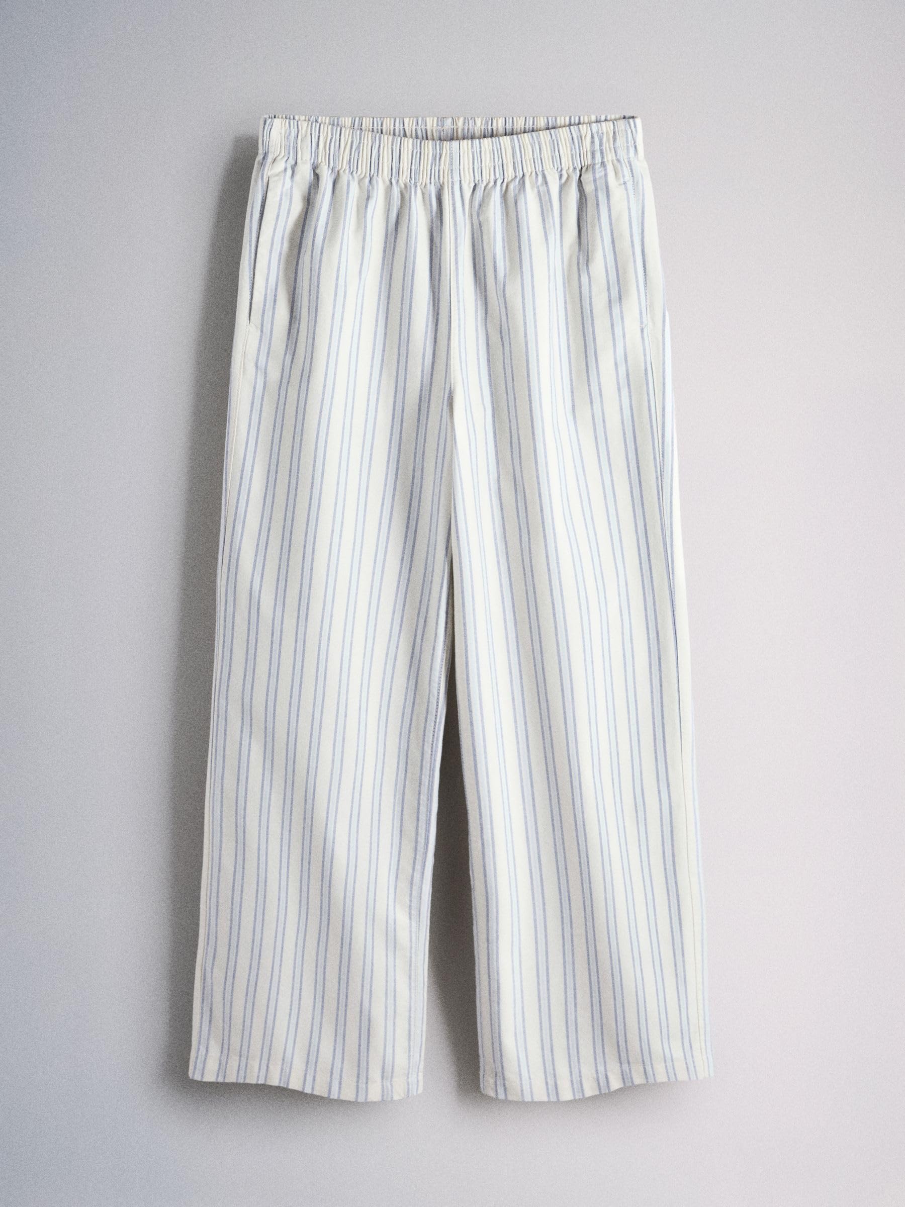 THE SET Femme Pantalon Large rayé, Lot de 2 | Coupe standard, Taille mi-haute, Fermeture boutonnée, Jambe large