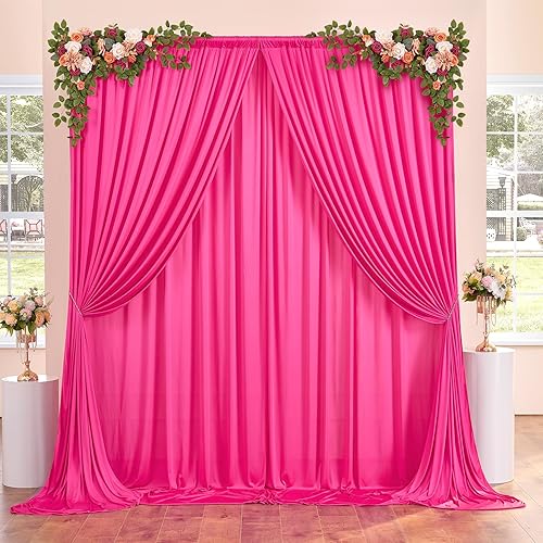Cortinas tipo telón de fondo color fucsia de 10 x 10 pies, sin arrugas, decoración de fondo de poliéster fucsia para bodas, cumpleaños, suministros