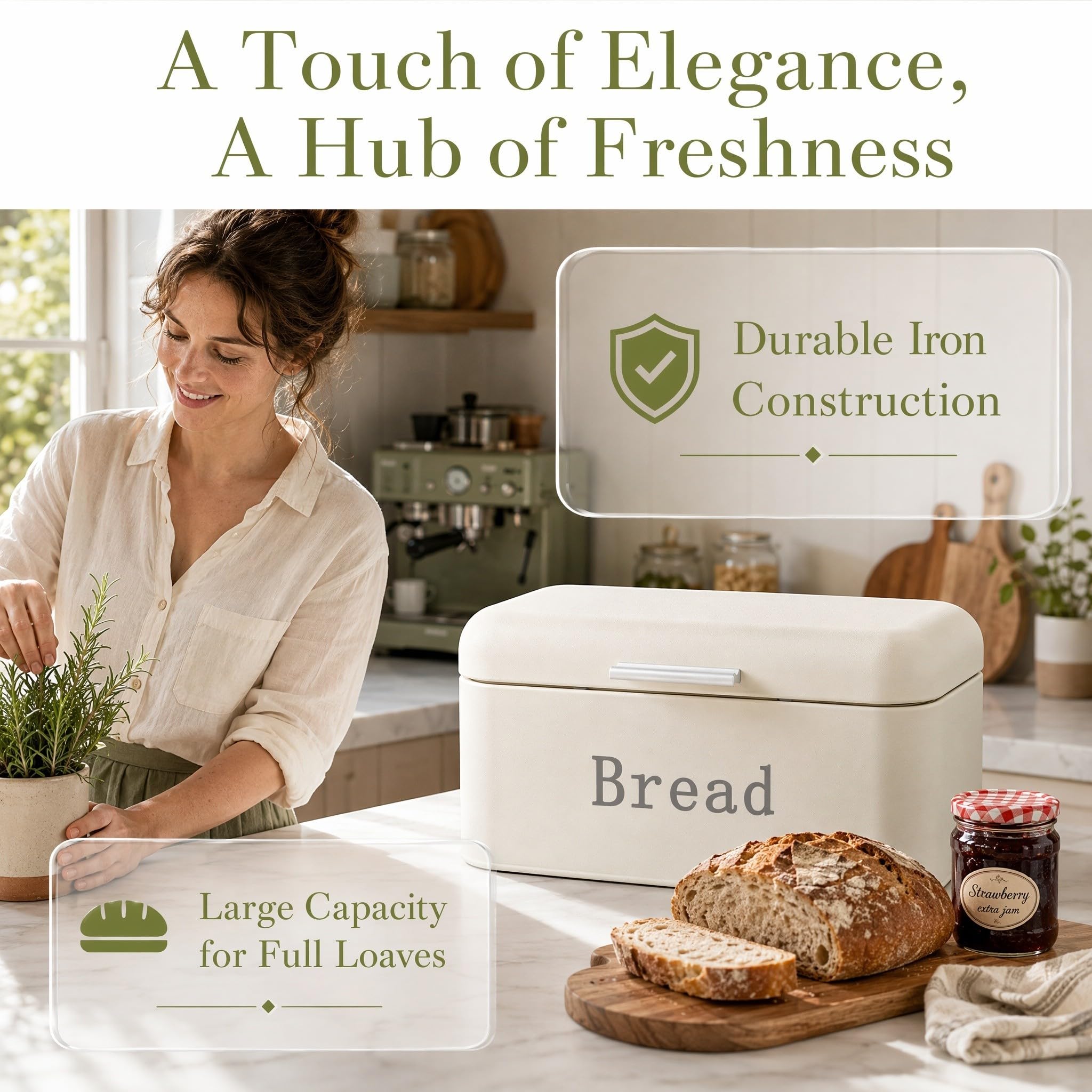 Operitacx Metal Bread Box Beige In Ferro, Contenitore Da Cucina Con Angoli Arrotondati E Protezione Dall'Umidità, Per Piano Cucina, 1 Pz