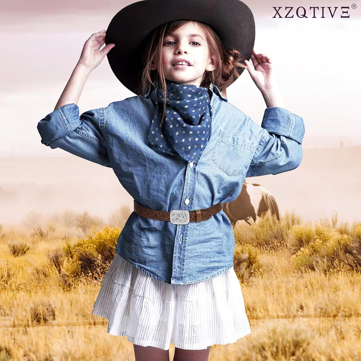 XZQTIVE Genuine Leather Belts for Boys Girls Vintage Kids Western Cowboy Cowgirl Belts Engraved Tooled Leather Belts - Image 5