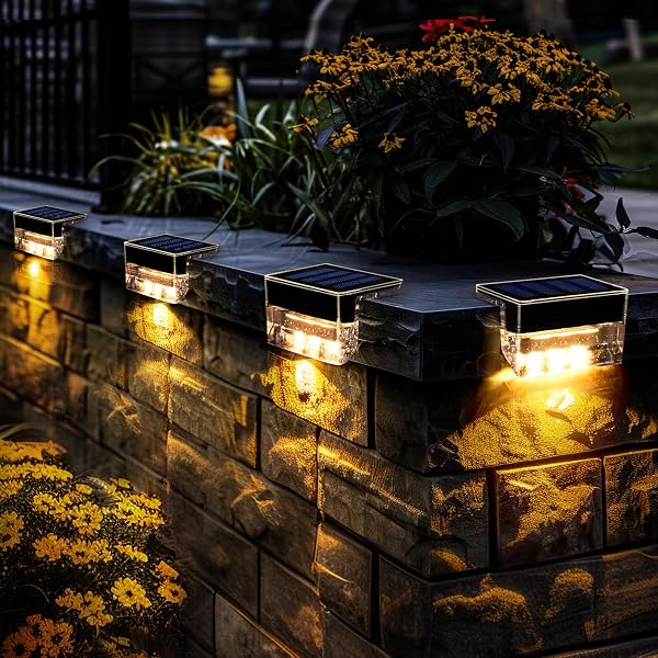 Solar Deck Lights Outdoor Solar Step Lights IP67 Waterproof LED 4 Set for Outdoor Stairs, Steps, Fence, Handrail, Yard and Patio (Warm White) - 1