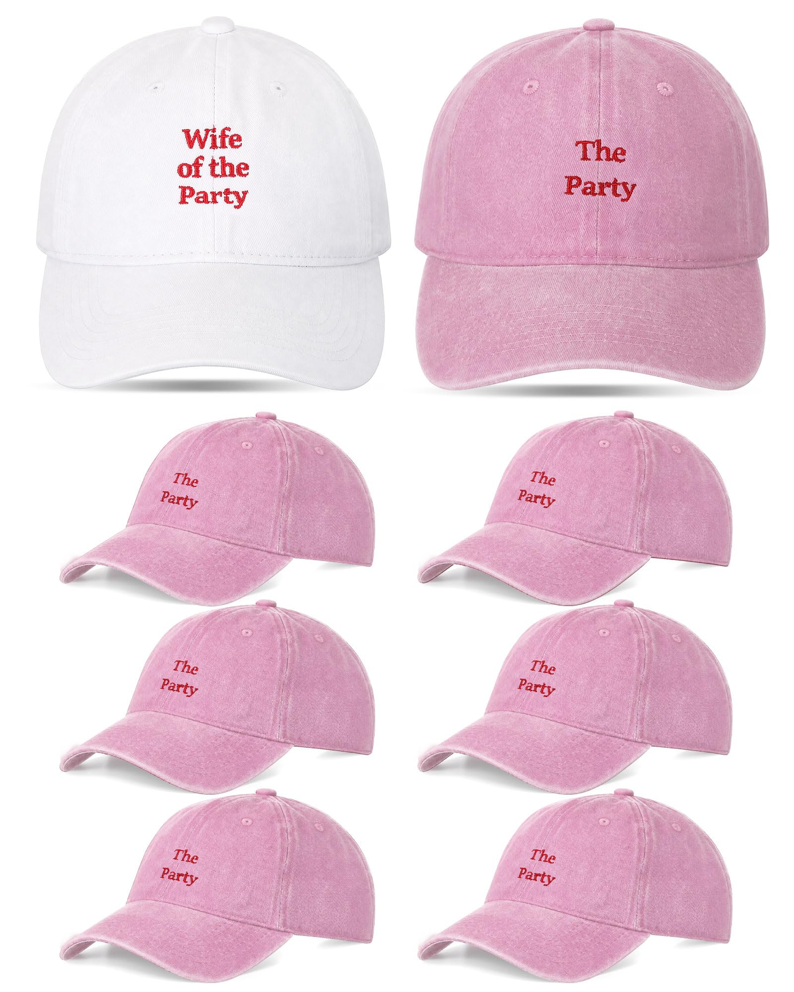 Photo 1 of Chicingyou 8 Pack Adjustable Bachelorette Trucker Hat, 1 Wife of The Party Cap and 7 The Party Cap for Bridesmaid Bride Wedding Gift(White, Pink)