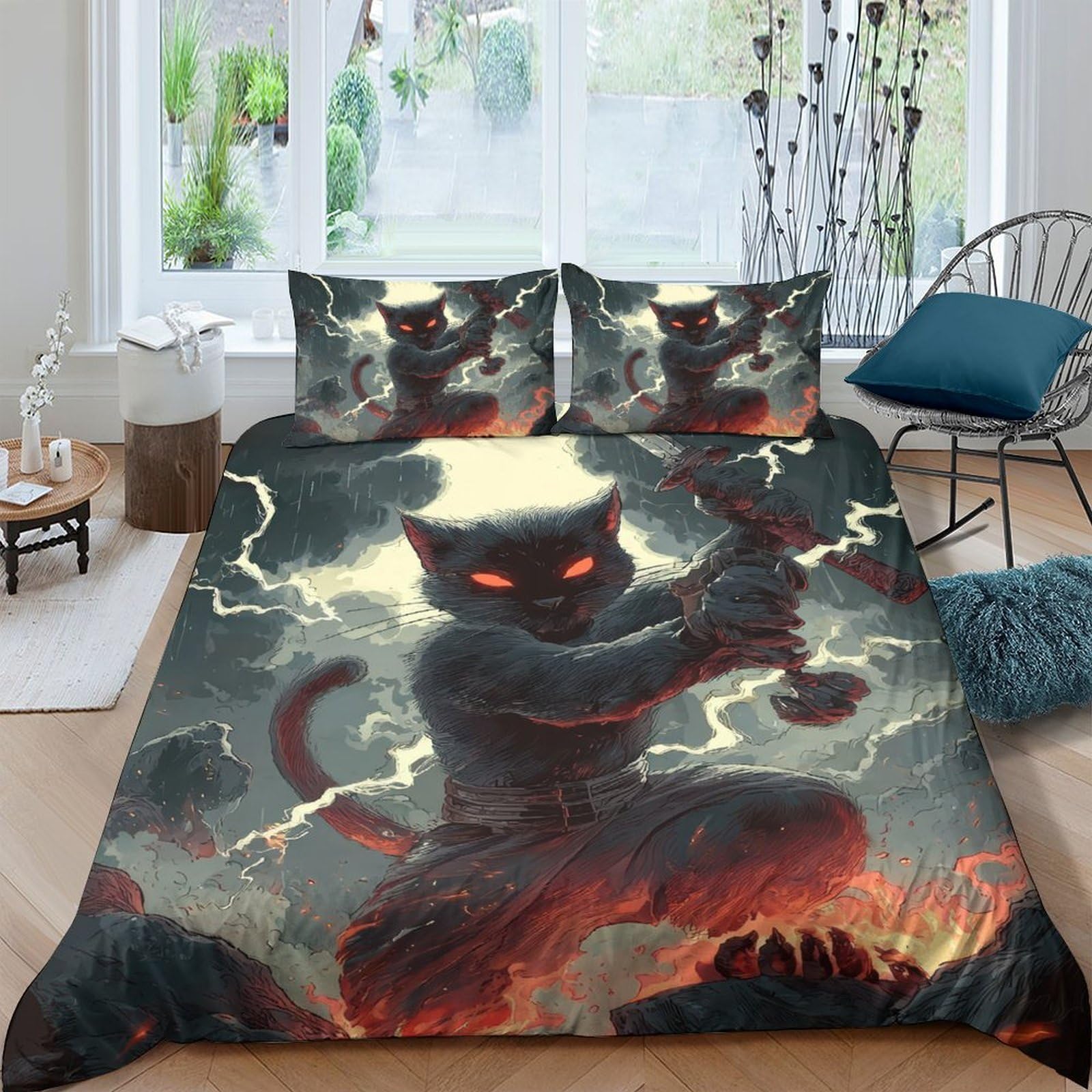 Ctjqhvkz Style-7 3D Printed Samurai Cat Fitted Sheet Microfiber Soft Decor Lightning Bed Cover For Bedroom Dorm Mattress Protection Single（135X200cm）